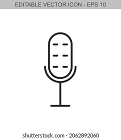 Microphone sign. Editable stroke line icon. Vector illustration.