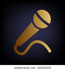 Microphone sign. Golden style icon