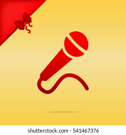 Microphone sign illustration. Cristmas design red icon on gold background.