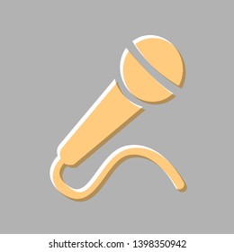 Microphone sign illustration. Emboss effect with light orange icon on gray background.