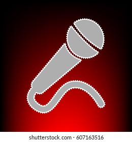 Microphone sign illustration. Postage stamp or old photo style on red-black gradient background.