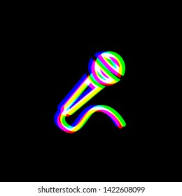 Microphone sign illustration. Red, green and blue unfocused contour icon at black background. Illustration.