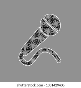 Microphone sign illustration. Vector. Black maze filled icon with white border at gray background.