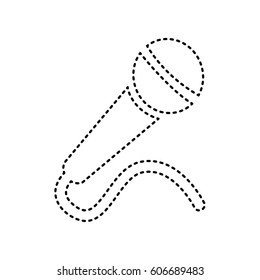 Microphone sign illustration. Vector. Black dashed icon on white background. Isolated.