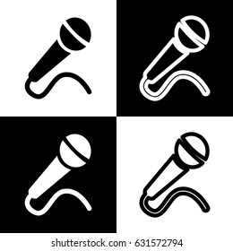 Microphone sign illustration. Vector. Black and white icons and line icon on chess board.