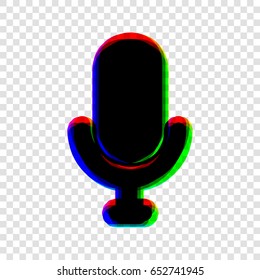 Microphone sign illustration. Vector. Black icon with red-green-blue contours on transparent background.