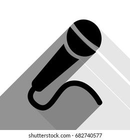 Microphone sign illustration. Vector. Black icon with two flat gray shadows on white background.