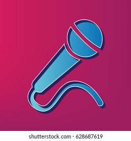 Microphone sign illustration. Vector. Blue 3d printed icon on magenta background.