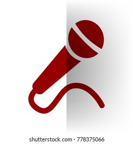 Microphone sign illustration. Vector. Bordo icon on white bending paper background.