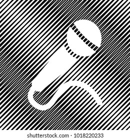 Microphone sign illustration. Vector. Icon. Hole in moire background.