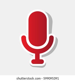 Microphone sign illustration. Vector. New year reddish icon with outside stroke and gray shadow on light gray background.