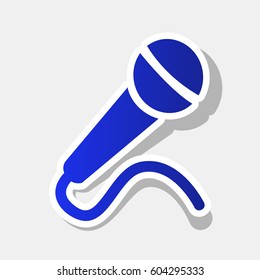 Microphone sign illustration. Vector. New year bluish icon with outside stroke and gray shadow on light gray background.