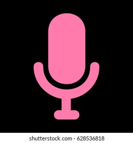 Microphone sign illustration. Vector. Pink icon on black background.