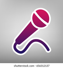 Microphone sign illustration. Vector. Purple gradient icon on white paper at gray background.