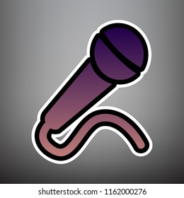 Microphone sign illustration. Vector. Violet gradient icon with black and white linear edges at gray background.
