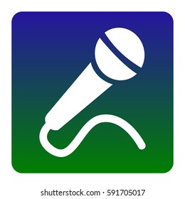 Microphone sign illustration. Vector. White icon at green-blue gradient square with rounded corners on white background. Isolated.