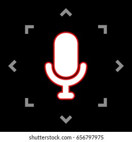 Microphone sign illustration. Vector. White icon in gray focus like mandala on black background.
