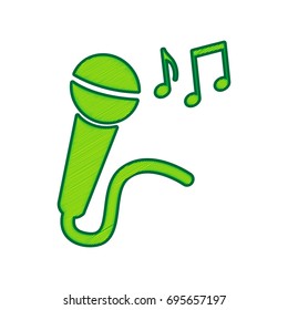 Microphone sign with music notes. Vector. Lemon scribble icon on white background. Isolated
