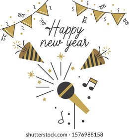 microphone with sign musical confetti and pennants. vector illustration