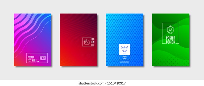 Microphone sign. Poster design, cover template. Reject protection, Safe box and Receive mail line icons set. No security, Deposit, Incoming message. Mic. Business set. Abstract background. Vector