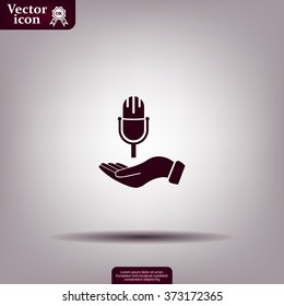 Microphone sign. Save or protect symbol by hands