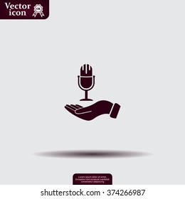 Microphone sign. Save or protect symbol by hands