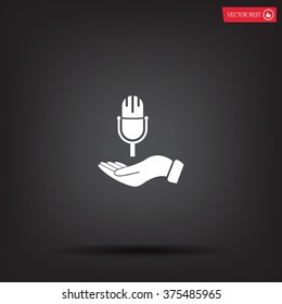 Microphone sign. Save or protect symbol by hands