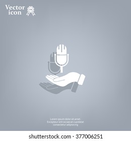 Microphone sign. Save or protect symbol by hands