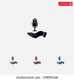 Microphone sign. Save or protect symbol by hands