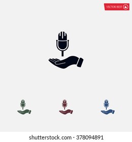 Microphone sign. Save or protect symbol by hands