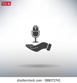 Microphone sign. Save or protect symbol by hands