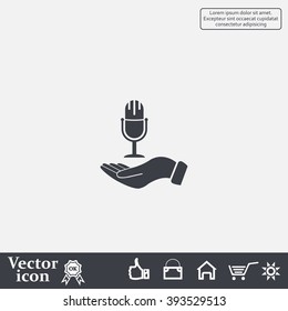 Microphone sign. Save or protect symbol by hands