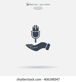 Microphone sign. Save or protect symbol by hands