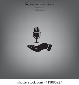 Microphone sign. Save or protect symbol by hands