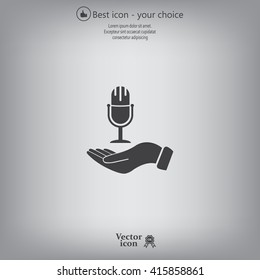 Microphone sign. Save or protect symbol by hands