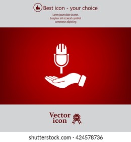 Microphone sign. Save or protect symbol by hands