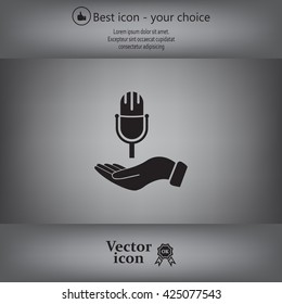 Microphone sign. Save or protect symbol by hands