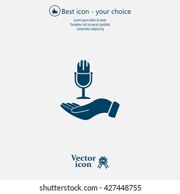 Microphone sign. Save or protect symbol by hands