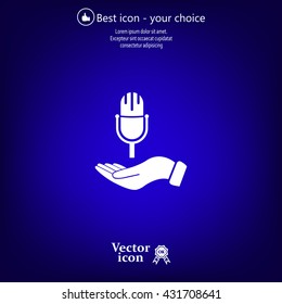 Microphone sign. Save or protect symbol by hands