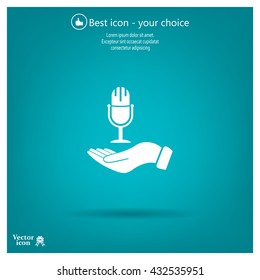 Microphone sign. Save or protect symbol by hands