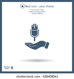 Microphone sign. Save or protect symbol by hands