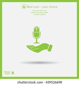 Microphone sign. Save or protect symbol by hands