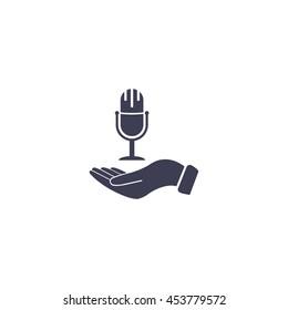 Microphone sign. Save or protect symbol by hands