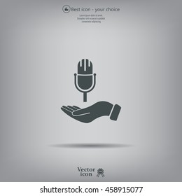Microphone sign. Save or protect symbol by hands