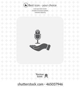 Microphone sign. Save or protect symbol by hands