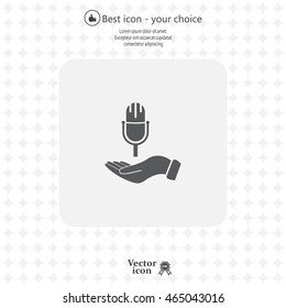 Microphone sign. Save or protect symbol by hands