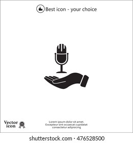 Microphone sign. Save or protect symbol by hands