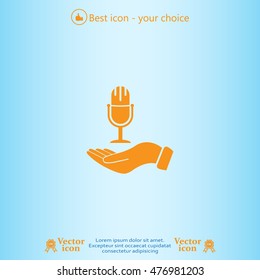 Microphone sign. Save or protect symbol by hands