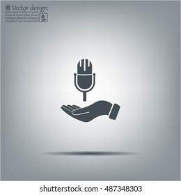 Microphone sign. Save or protect symbol by hands