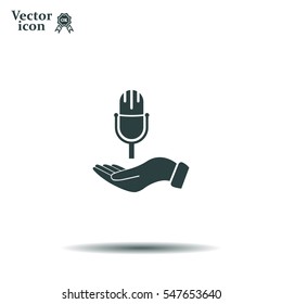 Microphone sign. Save or protect symbol by hands